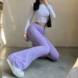 Gwmlk Green High Waist Bodycon Pants Women Summer Fashion Streetwear Skinny Flare Pants Femme Solid Casual Wide Leg Trousers