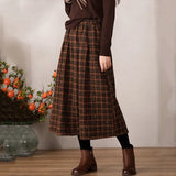 Gwmlk Vintage Plaid Thicken Winter Skirts for Women 2023 Autumn High Waisted Long Woolen Skirt Women Elegant A-Line Skirts