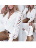 Gwmlk V-neck Long Lace Sleeve White Blouse Women Autumn 2023 Hollow Out Stitching Elegant Tops Vintage Lady Shirt Blusas 23338