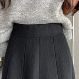 Gwmlk Women Long Knitted Skirts 2023 Autumn Winter New High Waist Patchwork Pleated Skirts Female Korean Wild A-Line Skirt