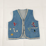 Gwmlk Vests Women Embroidery Single Breasted Vintage Denim Waistcoats Japanese Style All-match Prairie Chic Streetwear Retro