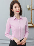 Gwmlk Women Shirt White Shirt Female Long-sleeve Professional Shirt Formal Dress Large Size Work Clothes OL Button Womens Tops