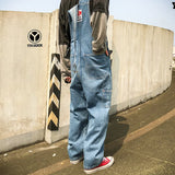 Gwmlk Men Denim Jumpsuit Straight Jeans Hip Hop Big Pocket Wide Leg Cargo Pants Fashion Casual Loose Male's Rompers Trousers