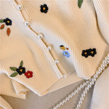 Gwmlk Spring Autumn White Sweet Pink Flower Embroidery Women Cute Knitted Cardigan V-neck Tops Chic Single-breasted Sweaters