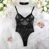 Gwmlk Sensual Lingerie Mesh Bodysuit Transparent Erotic Bodys With Necklace See Through Pornographic Costumes For Sex Tights