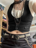 gwmlk y2k Button Corset Top Black Sleeveless Tank Tops Skinny V Neck Aesthetic Punk Crop Top Grunge Fairycore Women Vests