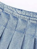 Gwmlk TRAF Pleated Denim Mini Skirt Woman Solid Blue Jeans Summer Skirt For Women High Waist Sexy Short Skirts Y2k Streetwear