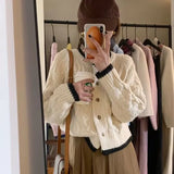 Gwmlk Autumn Winter Knit Cardigan Women Vintage Thicken Warm Twist Sweater Coat Woman Korean Loose All-Match Soft Knitwear