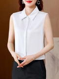 Gwmlk Summer Satin Blouse for Women Polo-Neck Sleeveless Vest Chiffon Shirts OL Womens Tops and Blouses Solid Fashion Ladies Top