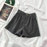 Gwmlk Summer High Waisted Shorts Women Japanese Style Simple Solid Wide Leg Shorts Ladies Loose Soft Daily Casual Short Pants