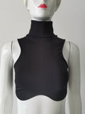 gwmlk Black Knitting Turtleneck Crop Top Women Sexy Irregularity Skinny Elasticity Tank Top Fashion Club Top Streetwear