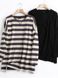 gwmlk Women High Quality Striped Print Sweatshirts Long Sleeve O Neck Loose Pullovers Female Tops