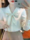 Gwmlk Shirts and Blouses Elegant and Youth Woman Blouses Bow Vintage White Shirt Women Korean Women's Clothes Basic Women Tops