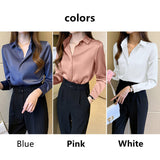 Gwmlk Shirts Women White Shirt Women Long Sleeve Shirts Blouse Satin Silk Blouse Ladies Tops 2023 Fashion Solid Woman Clothing