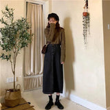 Gwmlk Korean Chic Denim Midi Skirt Women 2023 Spring High Waist Simple Medium-long Skirts Vintage All-match Streetwear Skirt