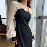 Gwmlk Dress Long-sleeved Hepburn Style Spring New Mid-length Skirt French Style Dresses