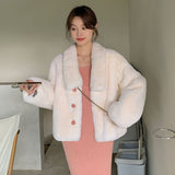 Gwmlk Winter Fashion Warm Faux Fur Coat Women Elegant Sweet Turn Down Collar Plush Jacket Korean Casual Outerwear