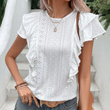 Gwmlk Fashion Summer Lace White Blouse Women Loose Ruffles Butterlfy Sleeve Tops Woman Casual O Neck Hollow Shirt Blusas 26011