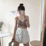 gwmlk Sexy Women V Neck Pure Color Patchwork Crop Tops Sleeveless Camisole Tank Tops Casual Summer Ladies Slim Vest