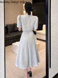 Gwmlk Long Dress Set Women Korean Fashion Vintage Office Lady Chic Formal Occasion Dress Casual Slim Evening Party Dress New