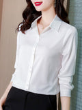 Gwmlk New Shirts for Women Satin Long Sleeve Blouse Office Lady Fashion Shirts Silk Women Shirt OL Elegant Blouses Ladies Tops