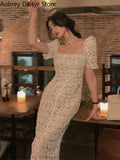 Gwmlk Sexy Long Lace Dress Women Korean Elegant Vintage Chic Design Bodycon Dress Female Summer Casual Evening Party Dress