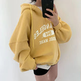 Gwmlk Harajuku Letter Printing Sweatshirts Women Student Loose Warm Plus Velvet Hoodies Casual Loose Zipper Hooded Pullovers