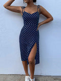 gwmlk Sundress Summer Women Causal Polka Dot Sleeveless High Pleated elastic waist V-Neck Beach Dress Vestidos De Verano