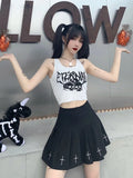 Gwmlk Punk Street Grunge Nightclub Short Vest Gothic Skull Print Navel Shirt Y2K Summer Sling Streetwear