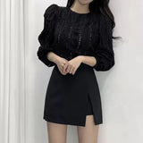 Gwmlk Short Skirt Women 2023 Summer Korean Style Trendy Chic Ol High Waist Skirts Female Solid Side-Slit Stretchy Mini Skirt