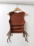 gwmlk Summer NEW Arrival Women Solid Color Sexy Causal Crop Top With String Both Side Club For Fashion Ladies