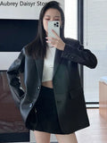 Gwmlk Black Leather Jacket Women Streetwear Loose Formal Leather Blazers Female Fashion Trend Chic Punk Leather Jacket 2023 New