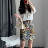 Gwmlk Short Skirt Women For Spring Summer 2023New Retro Fashion Jacquard Slim High Waist Commuter Sheath A- line Skirt Woman