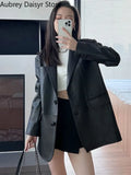 Gwmlk Black Leather Jacket Women Streetwear Loose Formal Leather Blazers Female Fashion Trend Chic Punk Leather Jacket 2023 New