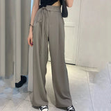 Gwmlk Women's Office Suit Pants 2023 Spring Summer Lace Up High Waist Wide Leg Pants Woman Casual Loose Straight Trousers