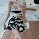 Gwmlk Striped Short Top Set Women Tracksuit CamisoleTwo-Piece Clothing Casual Sports Summer Suit 2023