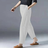 Gwmlk Cotton Linen Ankle Length Pants Women 2023 Spring Summer Casual Harem Trousers Black White Elastic Waist Loose Pants