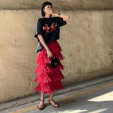 Gwmlk Summer New Pleated Niche Tassle Long Skirts Women Fashion All-Matching Youthful-Looking Slim Long Skirts for Women