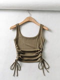 gwmlk Arrival Girls Casual Solid Colour Two Side Drawstring Vest Folds Shirring Sexy Tank&Camis