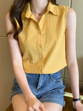 Gwmlk Women Shirt Sleeveless Womens Tops and Blouses Elegant Yellow Blouses for Women Basic Womens Blouses OL Clothes for Women