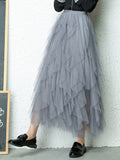 gwmlk Tutu Tulle Skirt Women Long Maxi Skirt 2023 Spring Summer Korean Black Pink High Waist Pleated Skirt Female