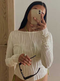 gwmlk Fashion Casual Ruched Long Sleeve T-shirt Blouses Female White Skinny Cropped Bottoming Shirt 2023 Autumn Y2K Top Clothes