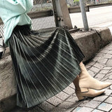 Gwmlk Vintage Velvet Pleated Skirt for Women 2023 Spring New Long High Waist Skirts Korean Fashion A-line Midi Skirt Female