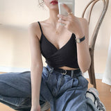 gwmlk Sexy Women V Neck Pure Color Patchwork Crop Tops Sleeveless Camisole Tank Tops Casual Summer Ladies Slim Vest