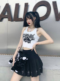 gwmlk Punk Goth Crop Tops Women’s Summer Skull Print Vest Top Black White Fashion Round Neck Sleeveless Slim Tank Top Mujer