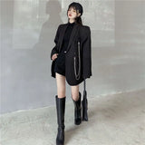 Gwmlk Women Fashion Double Breasted Loose Blazer Korean High Street Long Sleeve Suit Jacket Black Notched Collar Ladies Outerwear