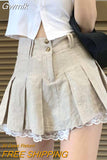 Gwmlk Summer Lace Trim Pleated Skirts Women Preppy Style Khaki High Waist Skirt Girl Teens Harajuku School Uniform Mini Skirt