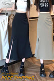 Gwmlk Korean Style Mermaid Skirts Women Fashion High Waist Split Office Lady Long Skirt Summer Elegant Slim Fit Midi Skirts