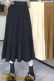 Gwmlk Women Long Knitted Skirts 2023 Autumn Winter New High Waist Patchwork Pleated Skirts Female Korean Wild A-Line Skirt