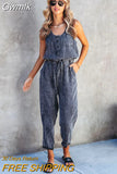 Gwmlk Denim Overalls Women Summer 2023 New Pants Loose Washed Jeans Jumpsuits Casual All Match Rompers Pockets Office Lady